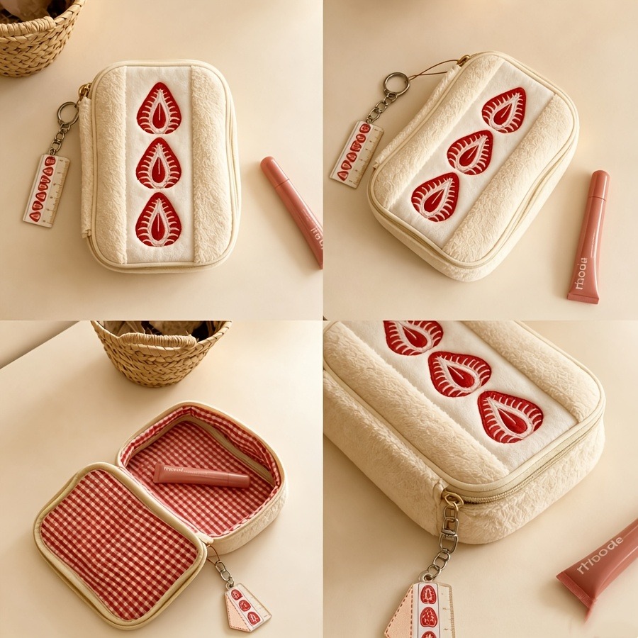 Strawberry Huller - กระเป๋าใส่ดินสอผ้ากำมะหยี่รูปแซนด์วิชสตรอว์เบอร์รีนี้เป็นกระเป๋าใส่ของขนาดเล็กสำหรับผู้หญิงที่น่ารักและหวาน เหมาะสำหรับเก็บปากกา แปรงแต่งหน้า