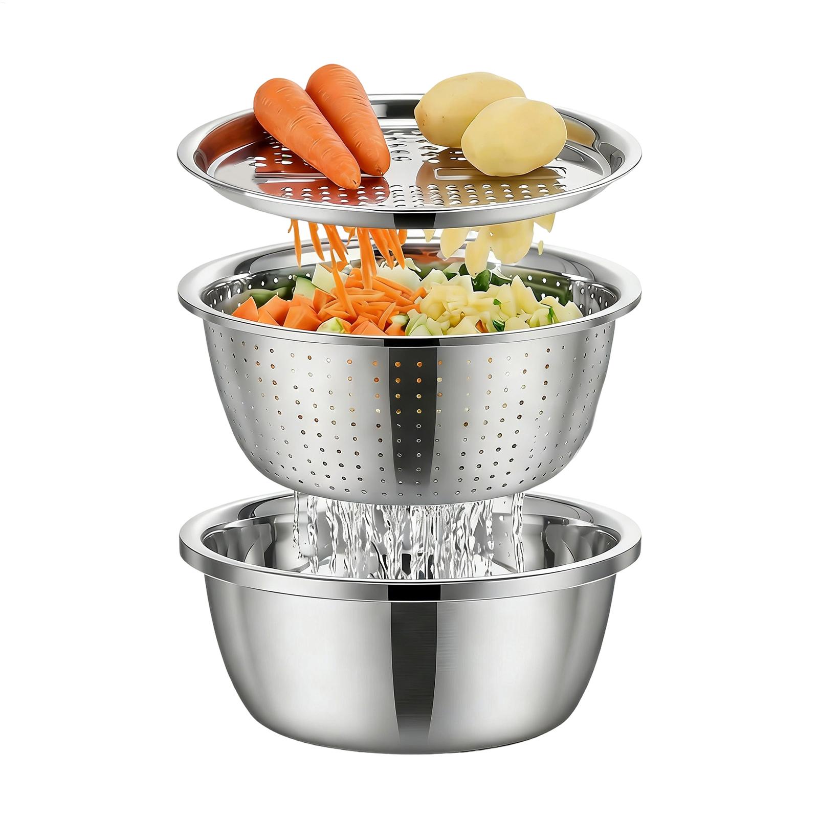 Meal Prep With Rice - กระชอนกรองสแตนเลส ขนาด 26 ซม. สำหรับล้างและสะเด็ดน้ำผัก ผลไม้
