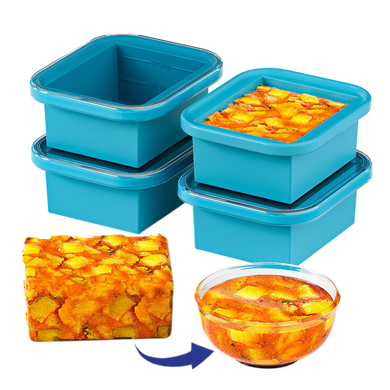 Meal Prep Easy - ถาดแช่แข็งซิลิโคนพร้อมฝาพลาสติก ภาชนะแช่แข็ง แม่พิมพ์น้ำแข็งขนาดใหญ่ ง่ายต่อการปลดออก ซ้อนกันได้ สำหรับเก็บอาหารและเตรียมอาหาร