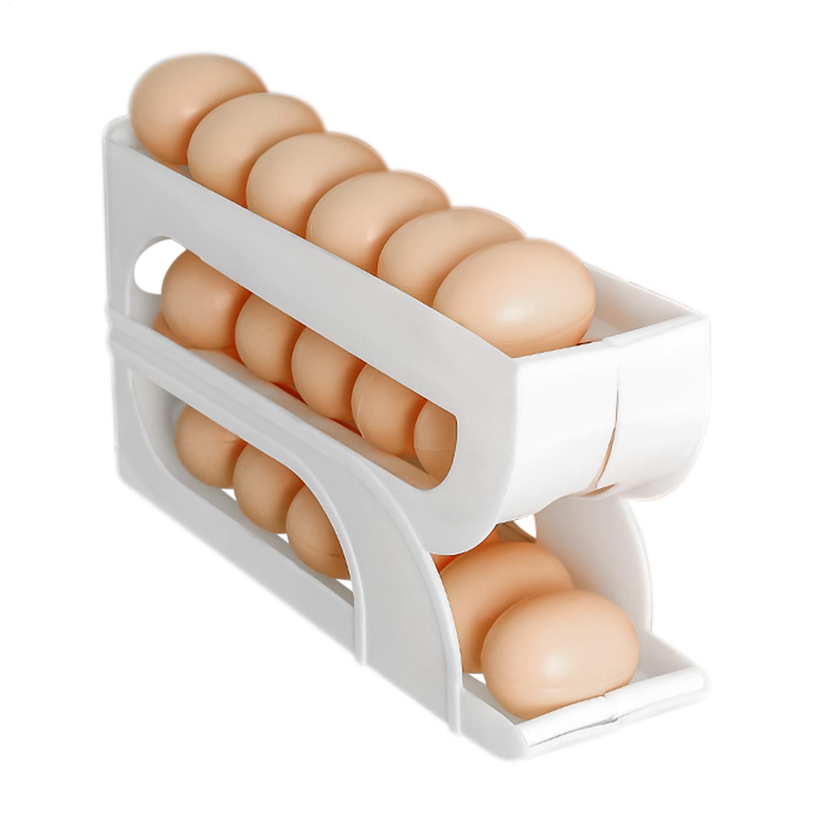Meal Prep Yellow - ที่เก็บไข่ในตู้เย็น 3 ชั้น แบบกลิ้งอัตโนมัติ ชั้นวางไข่ ที่เก็บอาหารสำหรับเตรียมอาหาร