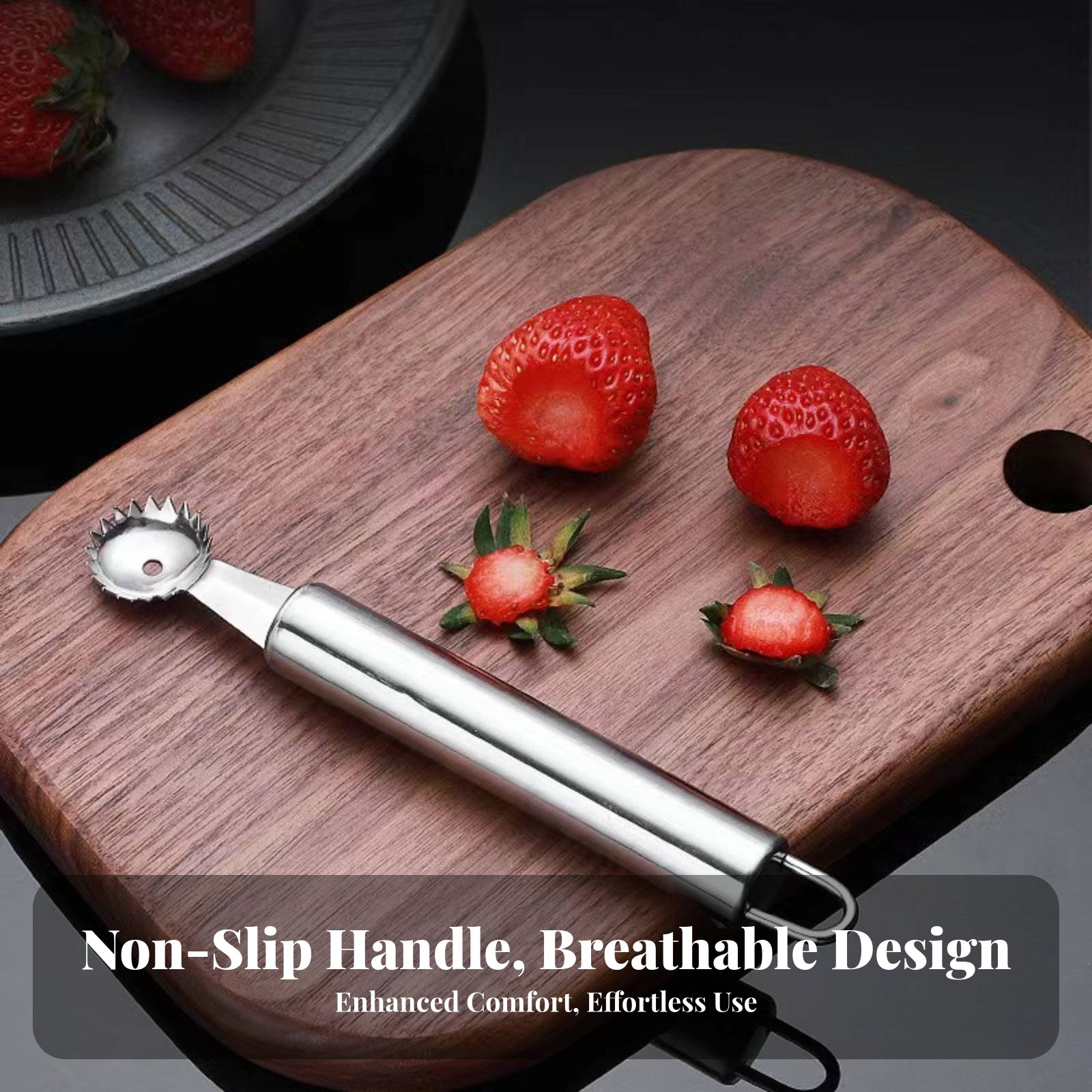 Strawberry Huller - ที่ปอกเปลือกสตรอว์เบอร์รีอเนกประสงค์ ที่ตักเมล็ดมะเขือเทศ ที่ตักเมล็ดผลไม้ ช้อนตักเมล็ดผลไม้ ใช้งานง่าย ที่ตักผลไม้ทรงกลม