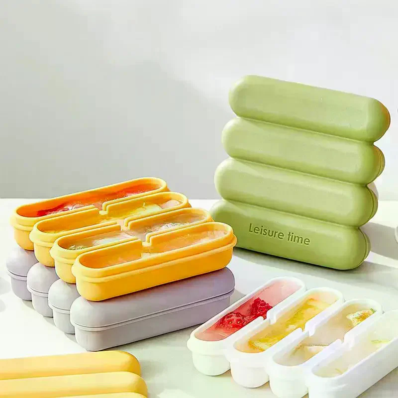 Meal Prep Freezer - ถาดน้ำแข็งซิลิโคนแบบใช้ซ้ำได้ 4 ช่องพร้อมฝาปิด, แม่พิมพ์ไอศกรีมโฮมเมด, ภาชนะแช่แข็งอาหารสำหรับตู้เย็นและอุปกรณ์