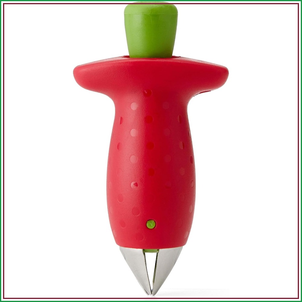 Strawberry Huller - เครื่องมือปอกเปลือกสตรอเบอร์รี่ - ที่ตัดก้านผลไม้ สีแดง/เขียว
