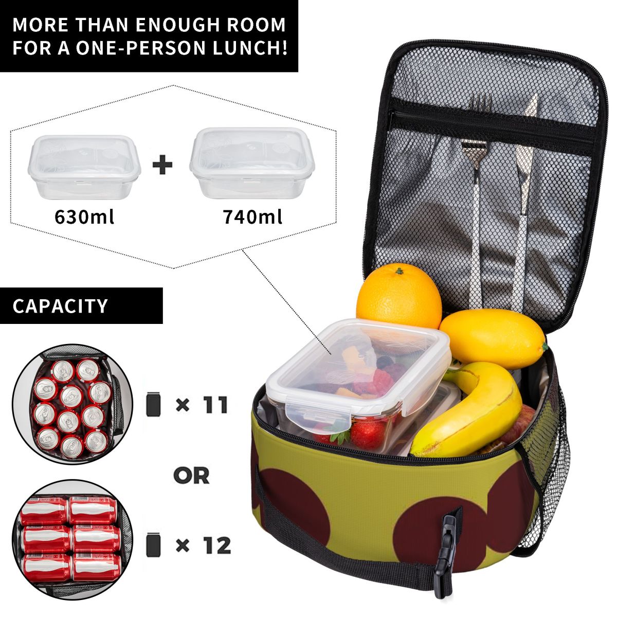 กระเป๋าใส่อาหารลายจุดใหญ่สีเหล - Meal Prep Yellow บทวิจารณ์และราคา